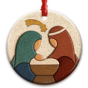 CHOANG Nativity Christmas Ornament 2025 - Holy Family Ceramic Ornament with Mary, Joseph and Jesus - Religious Church Decoration, Christian Manger Scene Keepsake