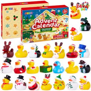JOYIN 2025 Christmas Advent Calendar Ducks, 24 Days Christmas Countdown Calendar Rubber Ducks, Rubber Ducky Bath Toys for Boys Girls Kids, Xmas Party Favor Fun Gifts
