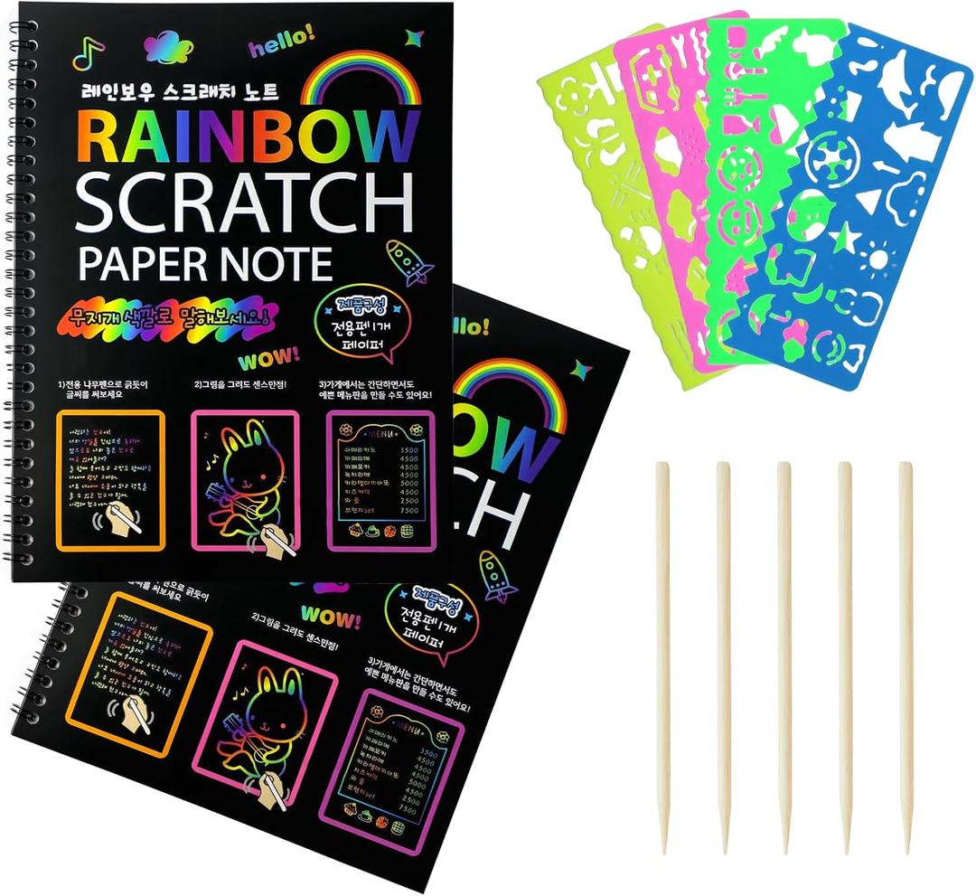 Eommmgl Scratch Art Paper for 4-12 Kids2 Pack Rainbow Notebooks Best Arts and Crafts Gift for Stocking StuffersBirthdayClassroom Activities Party Travel Games