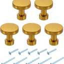 uxcell 6 Pcs Round Cabinet Knobs, 1.2" Dia x 1.18" Height Drawer Knob Handle Pulls for Kitchen Cabinets Bedroom Dresser Wardrobe, Champagne Gold