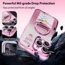 Kickstand for iPhone 16 Pro Case with Stand & Makeup Mirror - Cute Glitter Luxury Plating Edge Bumper for iPhone 16 Pro, Pink (6.3")