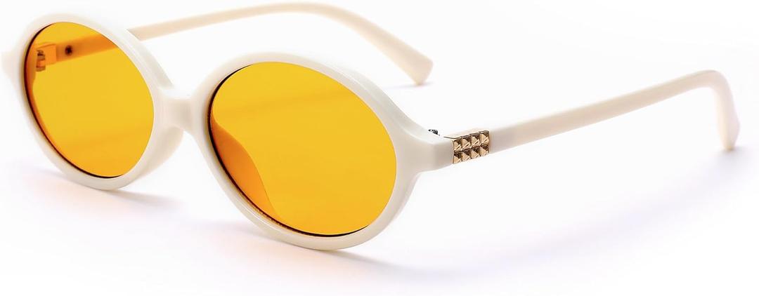 SCVGVER Retro Oval Sunglasses for Women Men, 90s Vintage Small Cat Eye Sun Glasses Y2k Trendy Narrow Shades, UV Protection