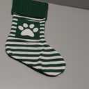 Large Christmas Stockings Christmas Green White Strip Cat Paw Hanging Stocking Christmas Sock Double Sided Fireplace Hanging Stocking for Christmas Party Decoration New Year Xmas Party Favors Supplies