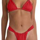 Women Two Piece Swimsuits Halter Triangle String Bikini Sets Sexy Ruched Brazilian Cheeky Thong Bathing Suit (Red), XL