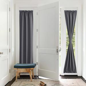 PONY DANCE French Door Curtain, Dual Rod Pocket Grey Blackout Drape for Front Glass Door Window, Privacy Thermal Insulated Room Darkening Curtain for Sidelight Window, W 25 x L 72 inch, 1 Panel