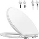 Hibbent Premium Elongated Toilet Seat with Cover(Oval) Quiet Close, One-Click to Quick Release, Easy Installation Never Loosen Hinge, Slow Close Toilet Seat and Cover, Easy Cleaning-White Color