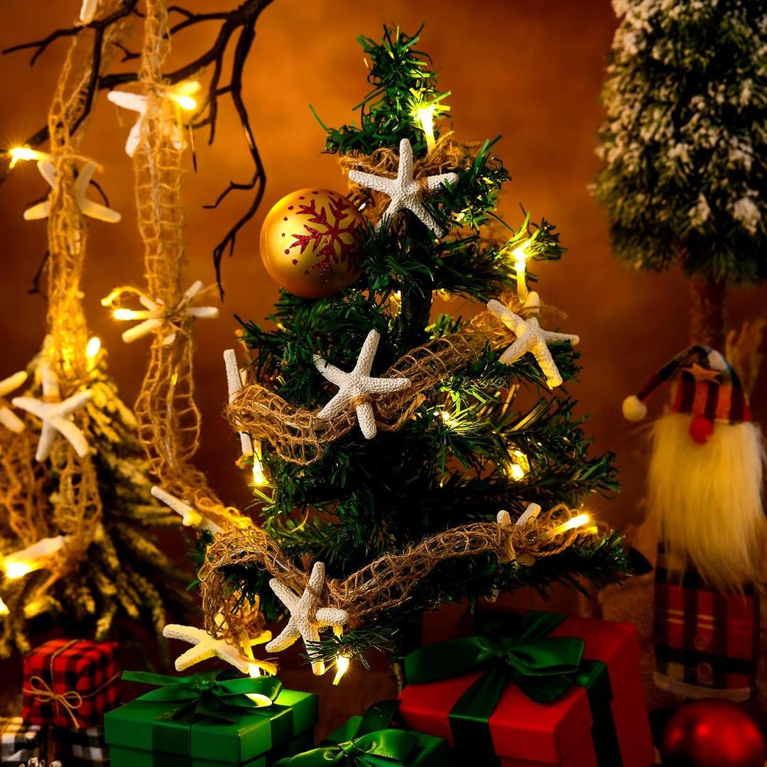 Frienda Christmas Starfish Garland with String Light Ocean Beach Themed Fishnet Coastal Garland Wedding for Christmas Tree Home Decor Supply