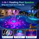 Bluetooth Pool Speaker w/Colorful Pool Fountain Light, 3 in 1 Floating Pool Speaker Loud Sound, IP68 Waterproof Floating Hot Tub Speakers, Bluetooth 5.4, 24H Playtime Pool Wireless Speakers