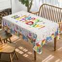 Horaldaily Birthday Tablecloth 60x140 Inch Rectangular, Happy Birthday Ballon White Washable Seasonal Table Cover for Party Picnic Dinner Decor