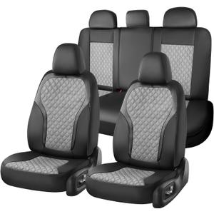 Coverado Car Seat Covers 5 Seats, Leather Seat Covers Full Set, Carbon Fiber Textured Design, Durable Waterproof Seat Protectors, Black&Gray Seat Cover, Automotive Seat Covers Universal Fit Most Cars