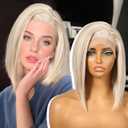 KOME Blonde Synthetic Lace Front Wig,136 Short Straight Glueless Bob Wigs for White Women Daily Use 10IN#FDML
