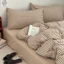 Nayoroom Brown Gingham Duvet Cover Queen Size Tan White Plaid Checkered Duvet Cover 3 Pieces Grid Dorm Bedding Set with 2 Pillowcases, Soft Breathable Washed Microfiber