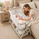 All-in-1 Bedside Bassinet for Baby – Adjustable Height Bedside Sleeper with Full Mesh Sides 2 Breathable Sheets & Storage Basket | Portable Baby Bassinet for Newborns with Wheels Bed Anchor, Crib