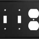 Henne Bery Modern Edge Decorative Wall Plate Switch Plate Outlet Cover, Durable Solid Zinc Alloy (Double Toggle/Single Duplex, Matte Black)