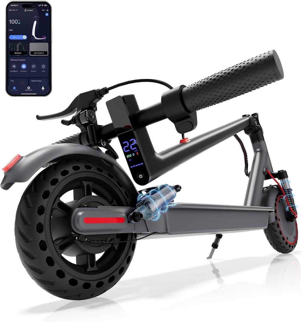 Aovowheel Electric Scooter for Adults, 10'' 500W Motor, Max 23 Miles Range, 19 Mph Top Speed with Dual Suspension, Portable Folding E-Scooter for Commuting, Electric Scooter