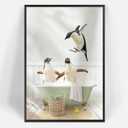 Funny Bathtub Penguin Wall Art Funky Penguin Penguin Yellow Duck Canvas Posters Retro Humor Animal Prints Painting For Bathroom Restroom Toilet Wall Decor 12x16in Unframed (Multi 05)