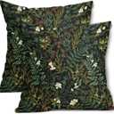 Green Plant Pillow Covers 20X20 Inch Sage Green Botanical Fern Leaf Decorative Pillow Cases Spring Summer Vintage Floral Black Throw Pillows Set of 2 Farmhouse Home Decor for Bed Room Couch Outdoor