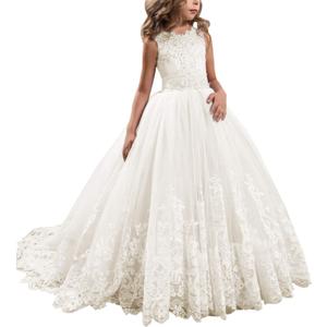 Princess Lilac Long Girls Pageant Dresses Kids Prom Puffy Tulle Ball Gown (6, Ivory)