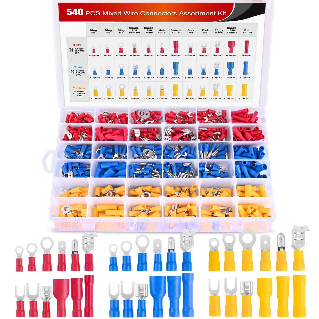 Nilight 540PCS Mixed Quick Disconnect Electrical Insulated Butt Bullet Spade Fork Ring Solderless Crimp Terminals Wire Connectors Assortment Kit Nilight 540PCS Mixed Quick Disconnect Electrical Insulated Butt Bullet Spade Fork Ring Solderless Crimp Terminals Wire Connectors Assortment Kit