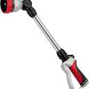 RESTMO Metal Watering Wand, Heavy Duty Garden Hose Wand with 180 Swivel Ratcheting Head, 16'' Hose Nozzle Sprayer with 7 Spray Patterns and Flow Control, for Water Hanging Baskets and Shrubs, Red