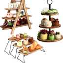 Wenqik Set of 3 Wood Cupcake Stand 3 Tiered Serving Tray Rustic Wooden Dessert Cake Stand Display Cookie Candy Buffet Holder for Tea Party Wedding Home Farmhouse Kitchen Decor