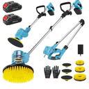 Electric Spin Scrubber Extra Long Foldable,Cordless Rechargeable Spin Scrubber Battery Power 21V,1800RPM Cordless Electric Power Scrubber with 6 Brushes for Bath/Tub/Tile/Floor/Walls