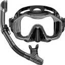 Kwambiri Snorkeling Gear for Adults Kids, Dry-Top Snorkel Set, 180°Panoramic Wide View Diving Mask Breathing Freely Snorkel Mask for Snorkeling Scuba Diving Swimming Travel (Black, Adults)
