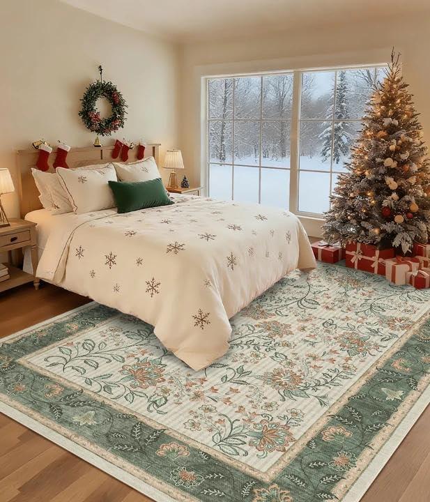 GarveeHome Area Rugs 8x10 for Living Room, Sage Green Large Washable Rug Botanical Soft Non Slip Floor Mat Carpet Indoor Thin Cottage core Rug for Bedroom Dining Room Playroom Nursery Home Decor