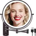 DECLUTTR 9 Inch Wall Mounted Lighted Makeup Mirror, Double-Sided Magnifying Mirror 1x/10x, 3 Colors Lighted Makeup Mirror, Touch Dimmable 360 Rotation Foldable Light Up Mirror, Bronze (Brown-led)