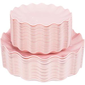LIYH 50 Pcs Pink Plastic Plates Reusable - Durable and Dishwasher Safe Baby Shower Plates Wavy Daisy Plastic Flower Plate for Party Wedding Birthday Picnics BPA Free (25Guests)