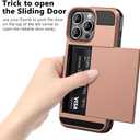 Vofolen Compatible with iPhone 16 Pro Max Case with Card Holder Dual Layer Heavy Duty Drop Protection Hidden Sliding Card Slot Slim Wallet Phone Case for Women Men, 6.9 Inch Rose Gold