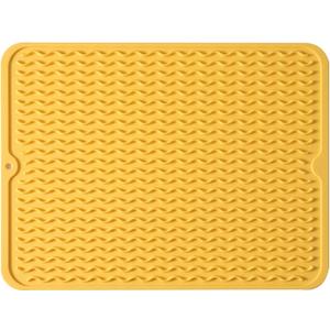 MicoYang Silicone Dish Drying Mat for Multiple Usage,Easy clean,Eco-friendly,Heat-resistant Silicone Mat for Kitchen Counter or Sink,Refrigerator or drawer liner Yellow L 16 inches x 12 inches