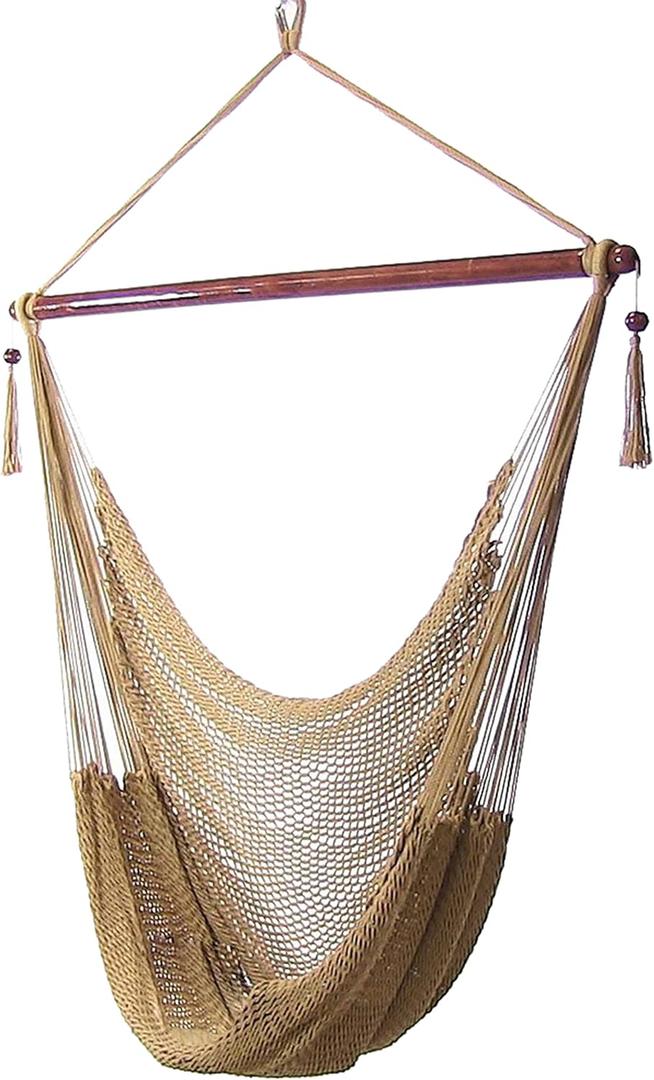 Sunnydaze Outdoor Hammock Chair Swing for Reading - Hanging Hammock Swing for Indoor or Patio - 300lb Capacity - Caribbean XL - Tan