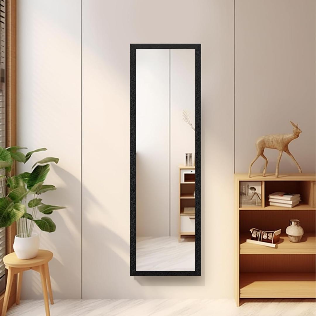 Beauty4U Full Length Wall Mirror - Explosion-Proof, Rectangular Float Framed for Room Decor, 50" x 14", Black
