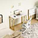 Folding Desk, 31.5" Small Desk for Bedroom with Power Outlet, Space Saving Foldable Computer Desk for Home Office, Easy Assembly, White and Gold, medium size02