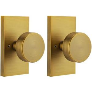 HIEMEY Antique Brass Dummy Door Knobs Interior, Modern Vintage Brass Dummy Door Handles for Bifold and Closet Rectangle, 2 Pack