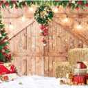 Christmas Backdrop Soft Fabric Rustic Barn Wood Door Backdrop for Photography Xmas Tree Snow Wall Floor Party Photo Background Family Banner Decorations Studio Prop Pictures (7x5 Ft) (7 Ft By 5 Ft)