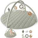 Baby Play Gym & Tummy Time Mat - Soft Cotton Mat with 6 Toys for Boys/Girls - Stylish Activity Playmat for Infant Development & Playroom Decor,Sage Green