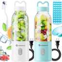 2PCS Portable Personal Blender 17 OZ/500 ML Juicer, 175W Personal Size Blender, Ideal for Smoothies, Ice Blending, Juicing, and Food Processing, Compact, Convenient, and VersatileBlue&White