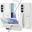 Finger Strap for Samsung Galaxy Z Fold 7 Case with S Pen Holder & Stylus, Z Fold7 Hand Strap Case Kickstand Full Coverage Screen Protector Hinge Protection Wristband Cover for Z Fold 7 White