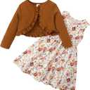 Goodstoworld Girls DressesFloral Dress Toddler Sleeveless Brown Sundress Kids Autumn Winter Long Sleeve Casual Clothes (5T-6T, Brown)