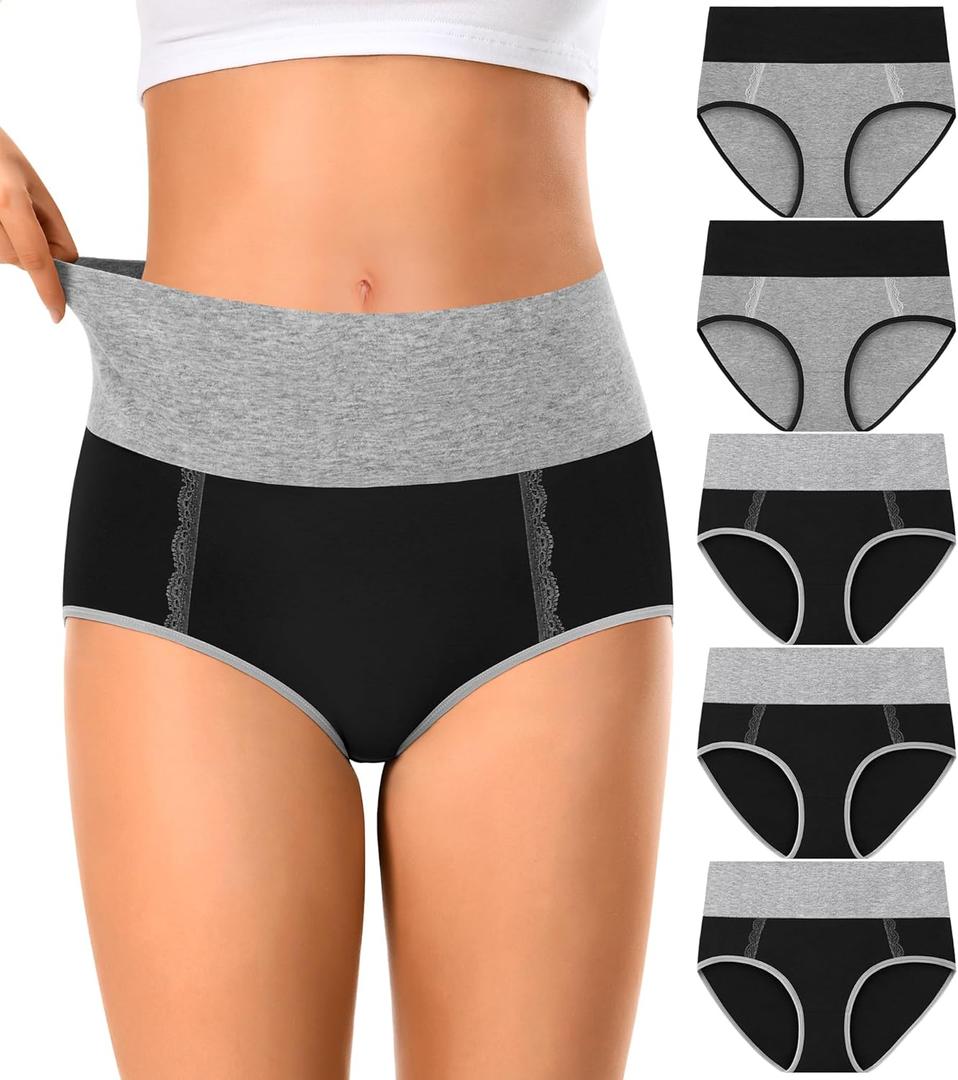 MISSWHO Cotton High Waisted Womens Underwear Soft Stretch Breathable Full Coverage Ladies Panties(Regular & Plus Size) (Gray, XL)