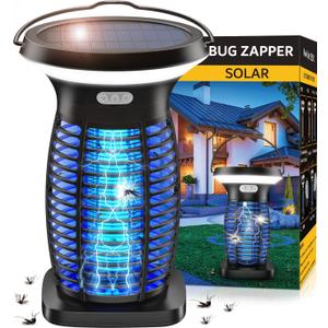 Solar Bug Zapper Outdoor Waterproof, Portable Pest Control Electric Mosquito Zapper Killer with Panel Sensor, Rechargeable Insect Trap Fly Zapper for Home, Patio, Backyard, Camping