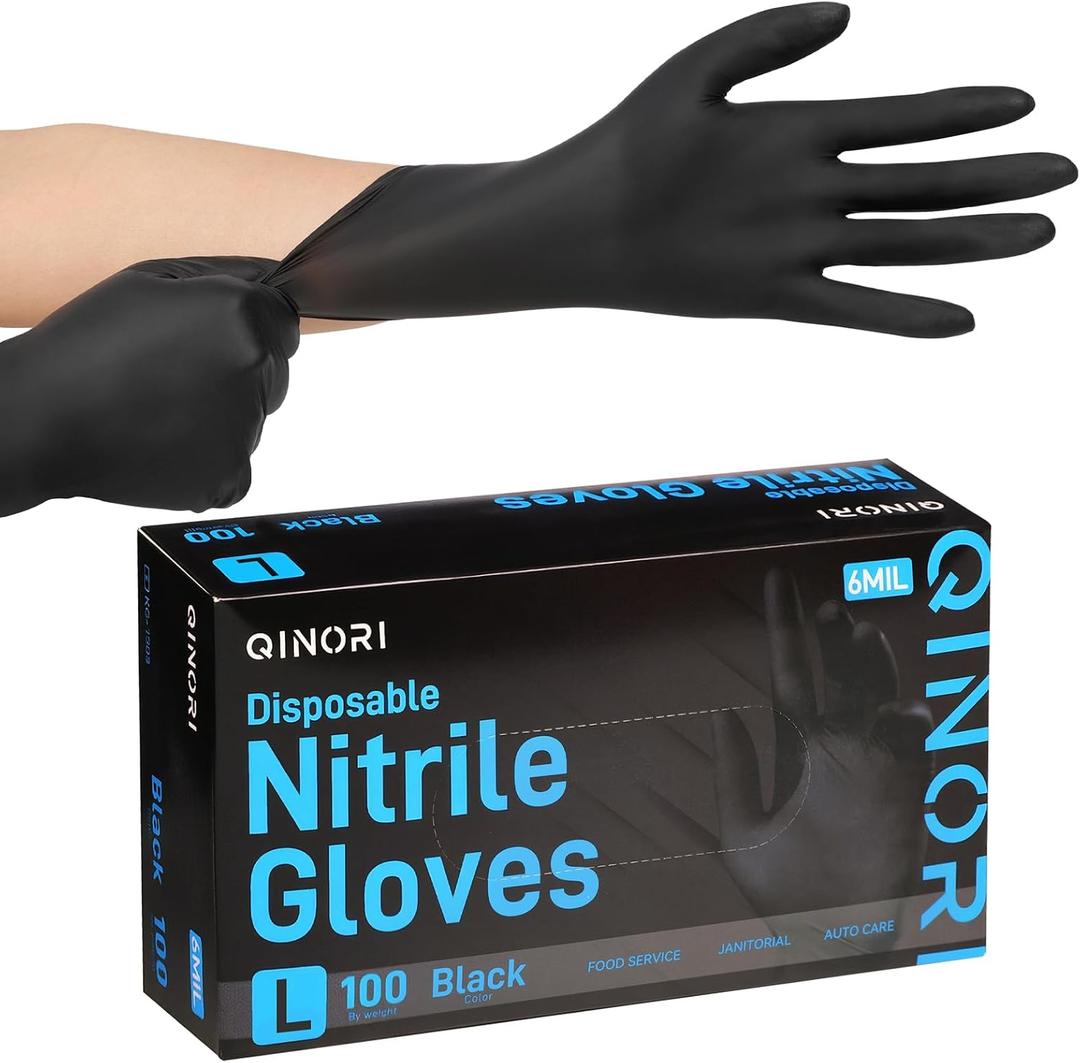 Nitrile Gloves Disposable 6 Mil Black Heavy Duty for Cooking/Food Handling/Tattoo/Hair Dye/Barber/Cleaning/Industrial