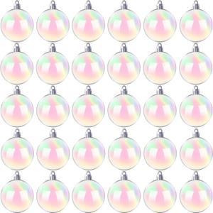 30 PCS Iridescent Ornaments Balls,2.36 Inch Clear Christmas Rainbow Ball,Plastic Hanging Bubble Ornaments Balls for Christmas Tree,Party,Home Decor