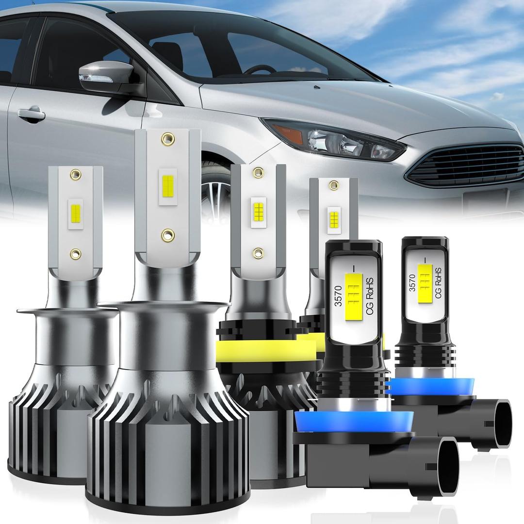 Fit For Ford Focus 2012-2018 Light Bulbs, H1 High Beam + H11 Low Beam + H11 Fog Light Bulb, 6-Pack