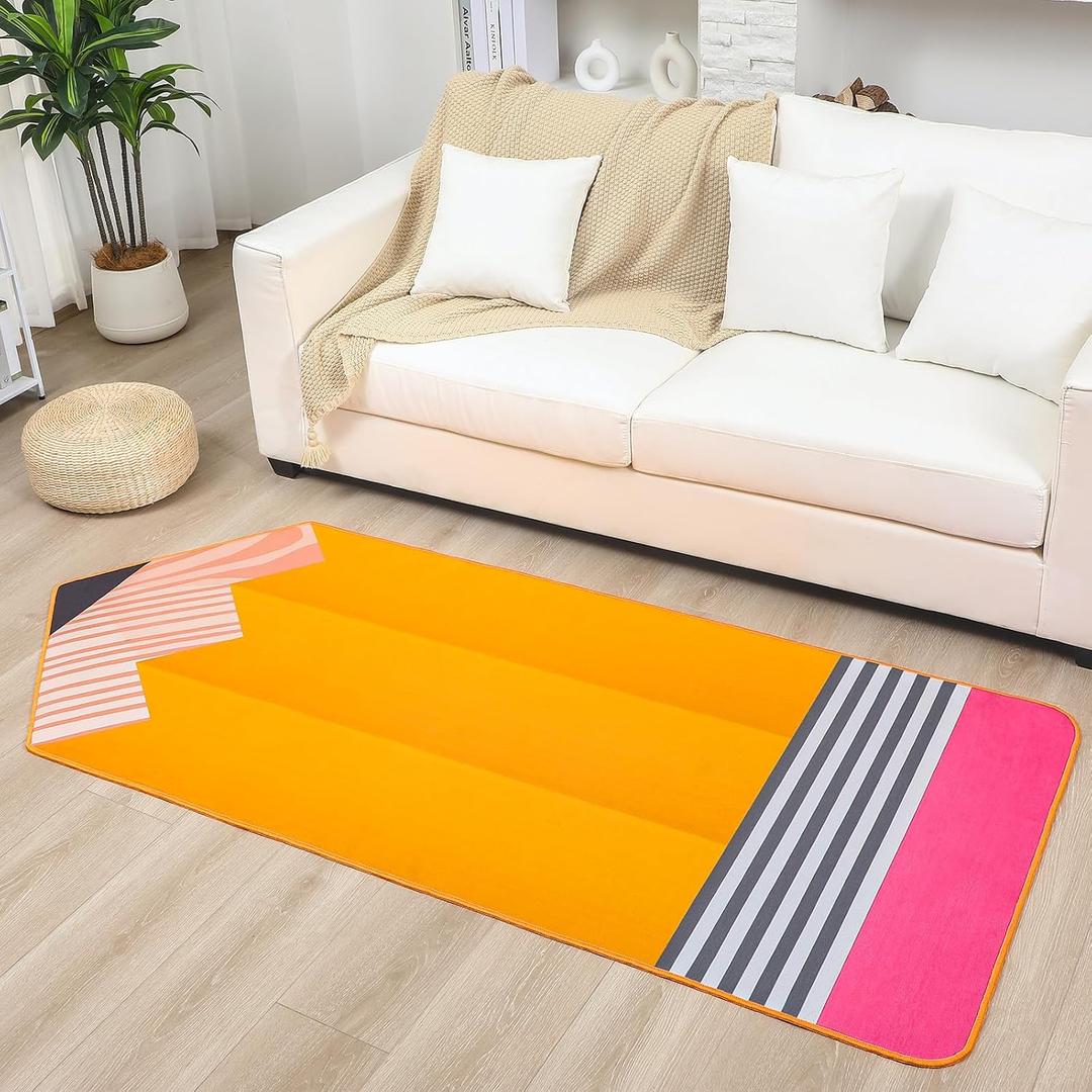 Pencil Classroom Rug 7x3 ft Classroom Carpet Soft Playmat Back to School Pencil Decorations Reading Calming Corner Yellow Non Slip Rug End of The Year Teacher Party Gift Decor, 5" x 36"