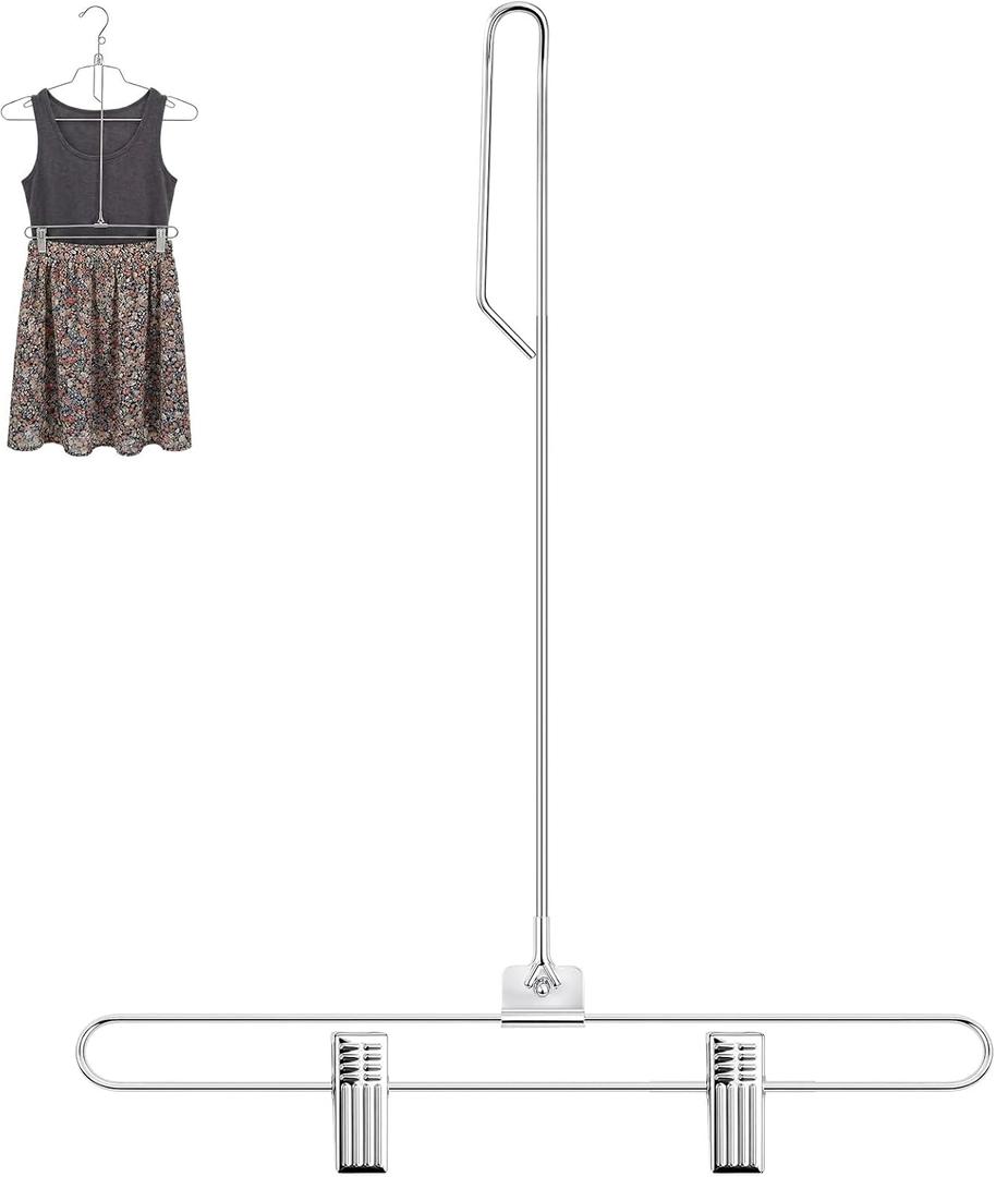 25 Pack Retail Outfit Hanger Attachments, 16" Chrome Metal Drop Top Bottom Hangers for Display Dresses with Clips Pant & Shirt Set Hangers Stand for Commercial Clothing Stores & Boutiques