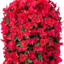 INSPRING Artificial Bougainvillea Faux Flowers Plants Baskets for Outdoor Outside Decoration, 3PCS Fake Silk Flowers Long Trailing Vines UV Resistant Realistic for Front Door Porch Patio (Red)
