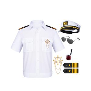 6PCS Men's Yacht Captain Sailor Costume Adult Shirt Hat Accessories Set Party Cosplay 170 Small